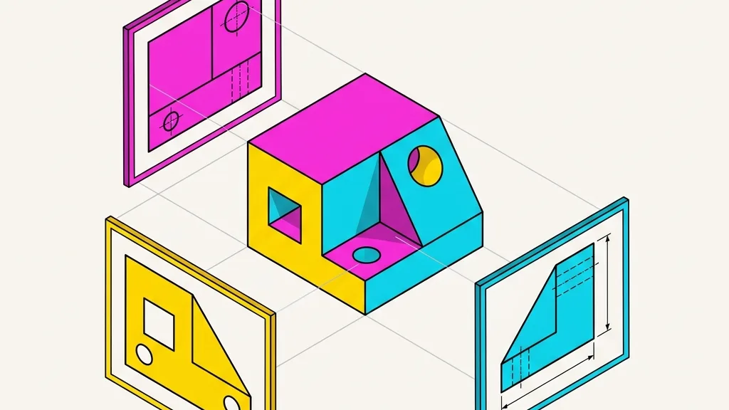 Orthographic multi-view engineering layout with projections