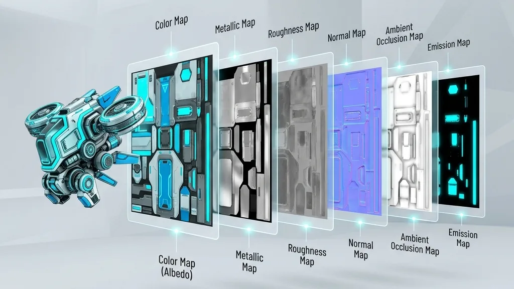 Breakdown of PBR texture maps for a 3D model